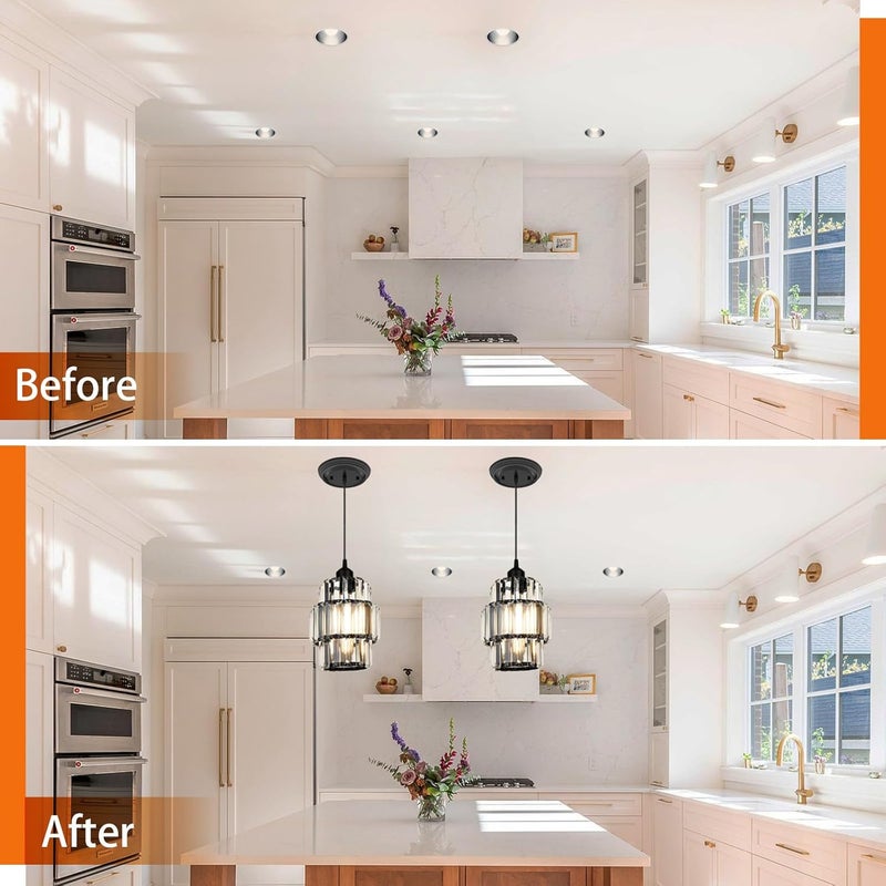 YIIZON 5 and 6 inch Recessed Can Light Conversion Kit, for Ceiling Light Fixture, Pendant Light, Hanging Light, Ceiling Fan, with 7’¾ Beveled & Flat, Steel, Medallion, Black Finish - Image 4